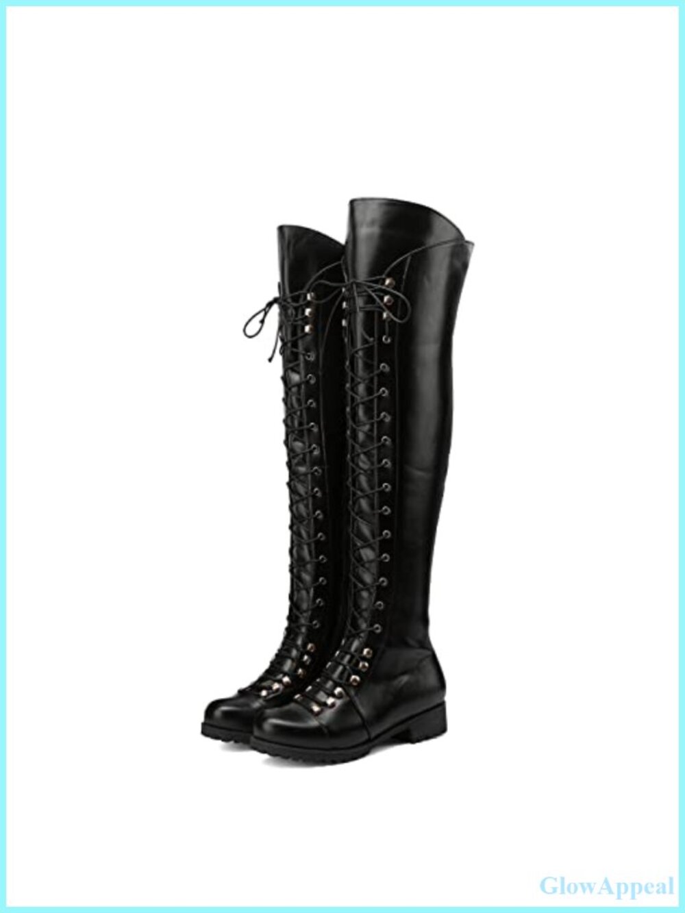 Over the Knee Lace-Up Flat Long Boots PU Leather Riding Boot
